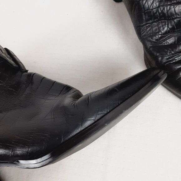 United Tokyo Womens Black Leather Boots with Buckle Animal Print Design - Picture 3 of 16